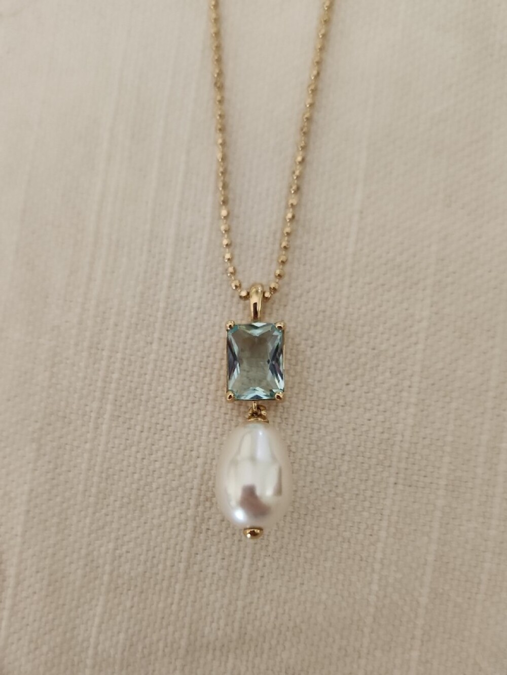 Eliot Danori Gold Necklace with Light Blue Stone and Pearl Drop - Picture 4 of 6
